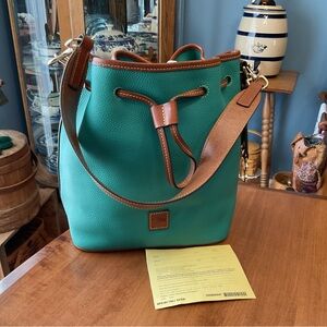 Dooney & Bourke Spearmint Pebble Leather Drawstring Bucket Bag